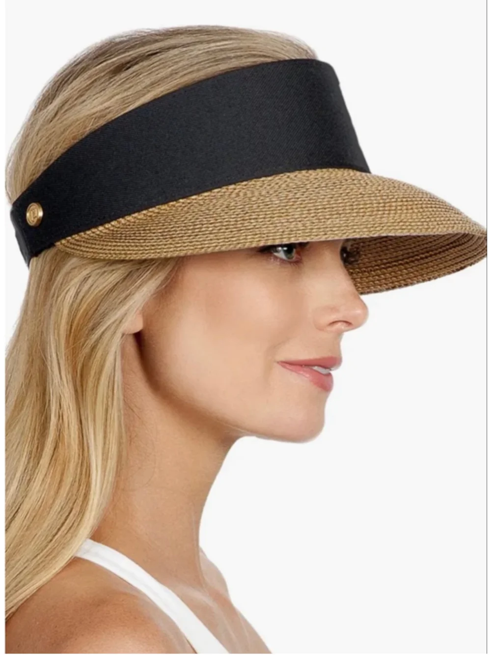 Eric Javits Squishee Straw Champ Custom Fit Visor One Size Natural/Black NWT - Picture 3 of 6